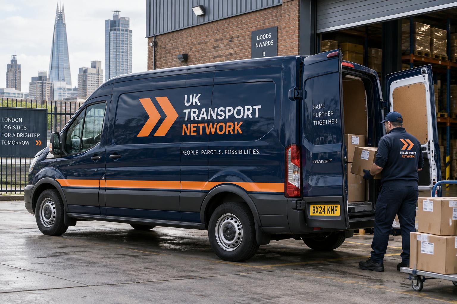 UK Transport Network branded delivery van being unloaded in London