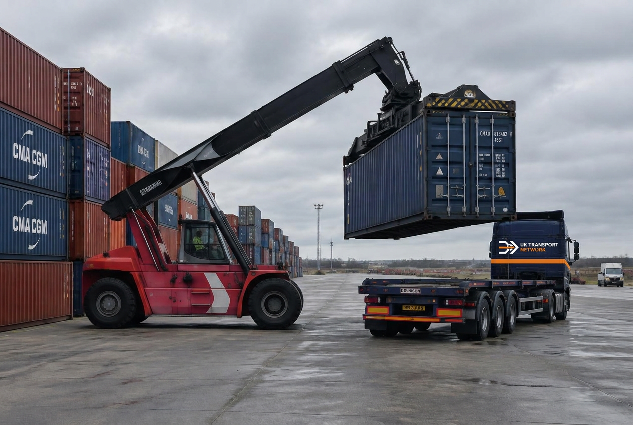 Modern logistics warehouse with pallets and loading bays