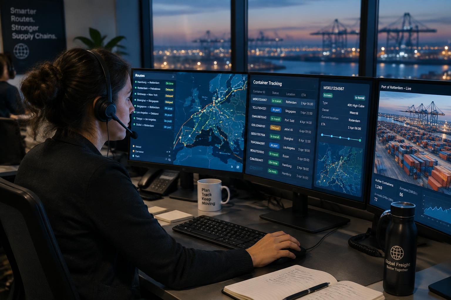 Transport planner monitoring container tracking screens