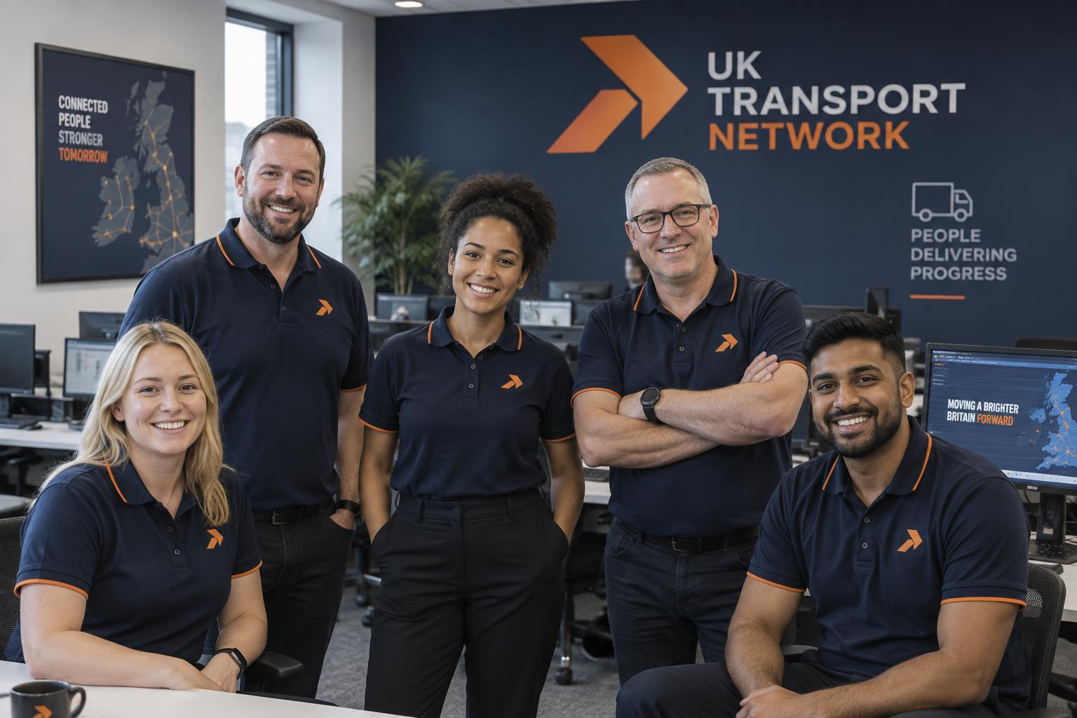 UK Transport Network team in branded uniforms in the London office